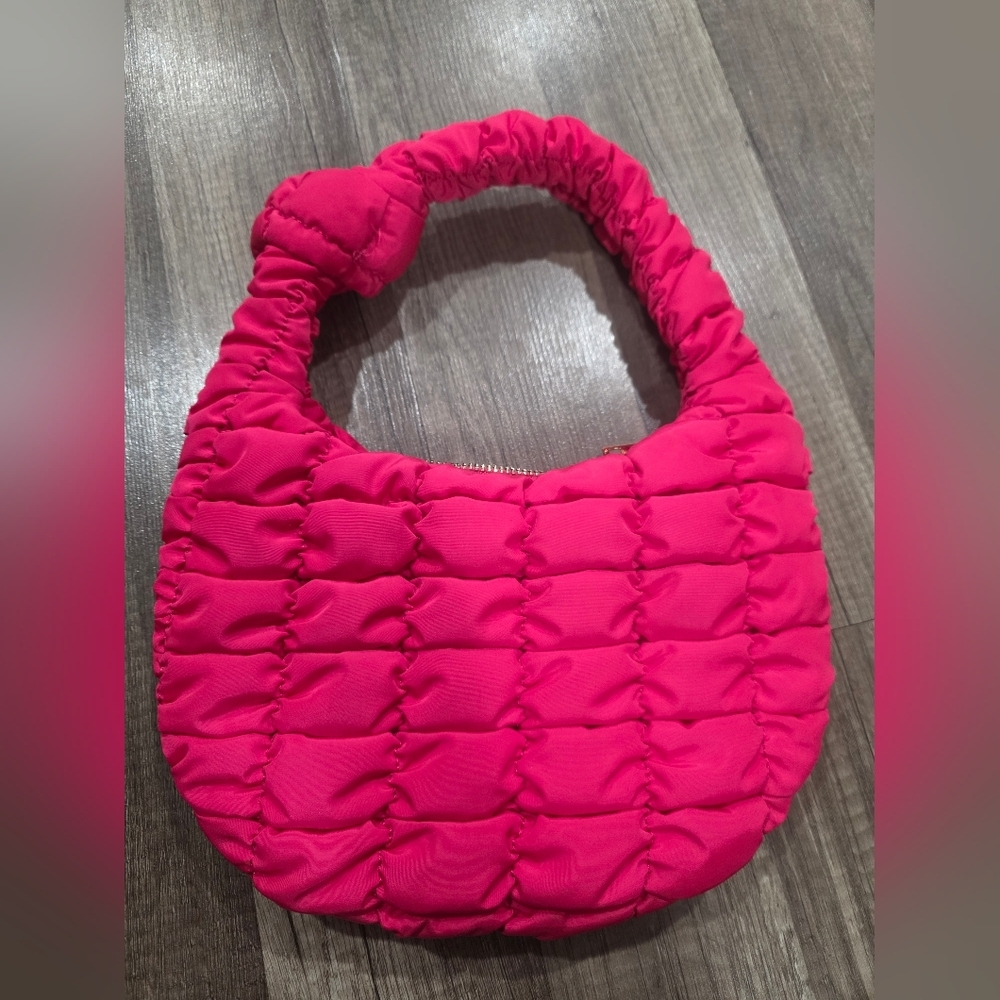 Urban Expressions Pink Wocen Nylon Bag Mini Lune Crescent Y2k Plush Purse UE - Picture 11 of 12